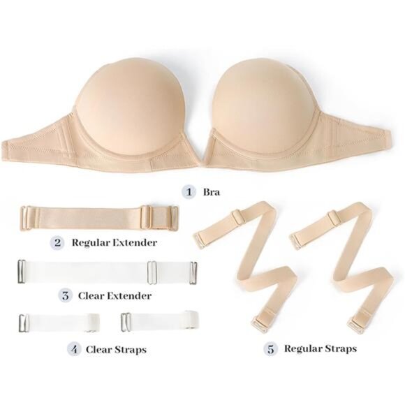 NEW - Plunge Bra with Clear Back Straps Backless Deep V Convertible Push up - Picture 5 of 8